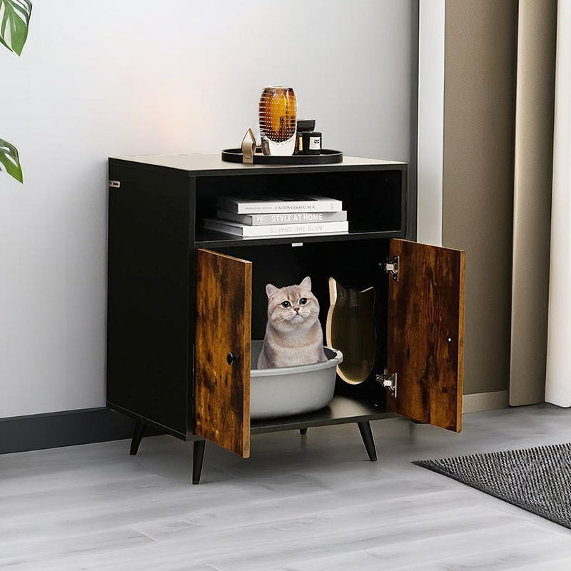 2-in-1 Cat Washroom Cabinet with Open Compartment