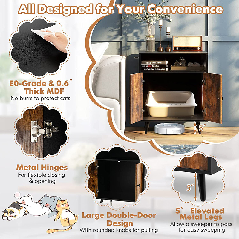 2-in-1 Cat Washroom Cabinet with Open Compartment