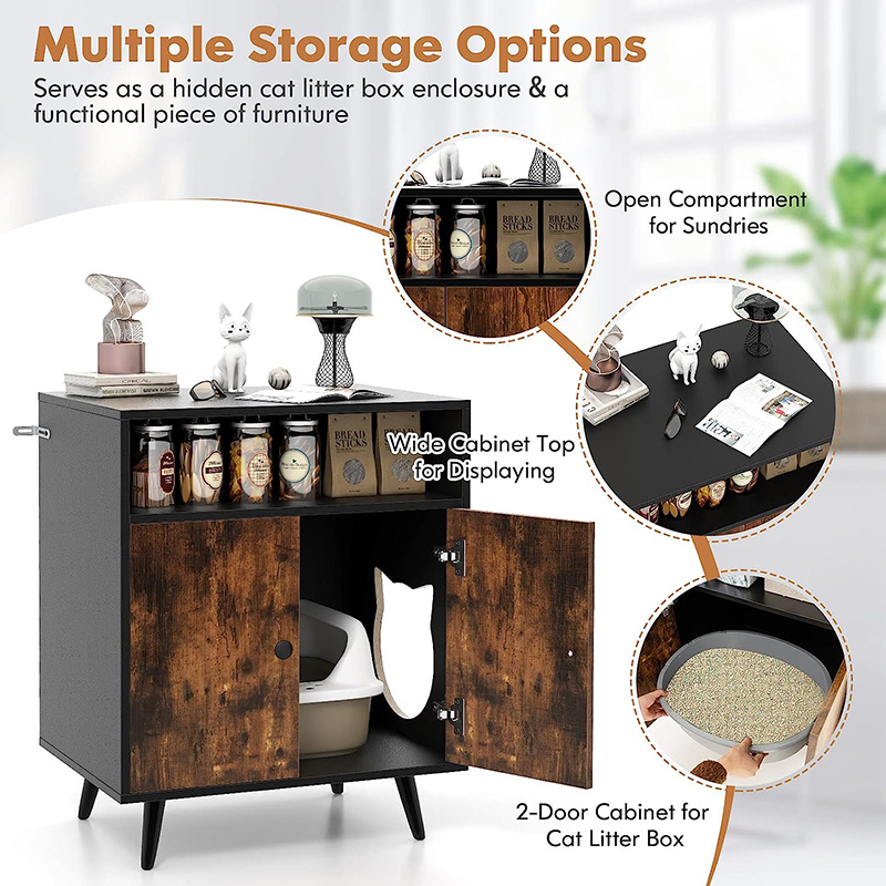 2-in-1 Cat Washroom Cabinet with Open Compartment