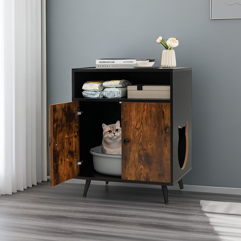 2-in-1 Cat Washroom Cabinet with Open Compartment