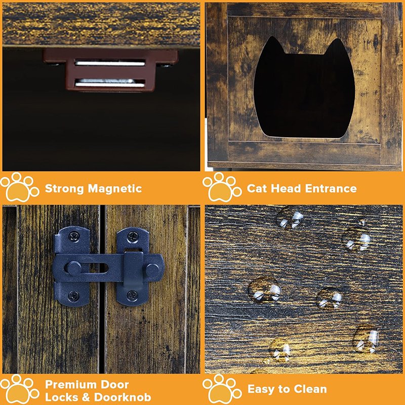 All-in-one Wooden Cat Litter Cabinet with Scratching Post and Condo