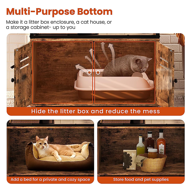 Cat Litter Box Enclosure 3 Level Cat Tree Tower with Elevated Cat Feeding Bowl Scratching Posts