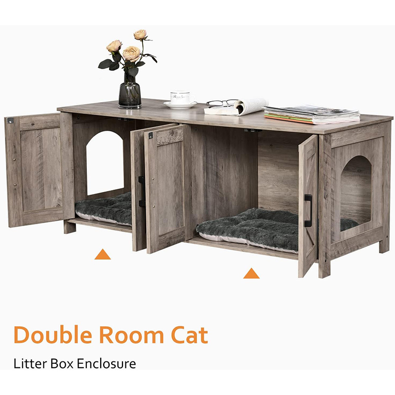 Cat Litter Box Enclosure for 2 Cats Litter Box Furniture Hidden with Double Room