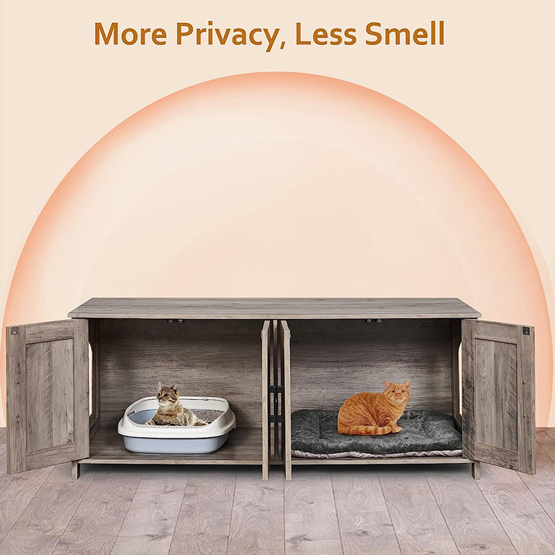 Cat Litter Box Enclosure for 2 Cats Litter Box Furniture Hidden with Double Room