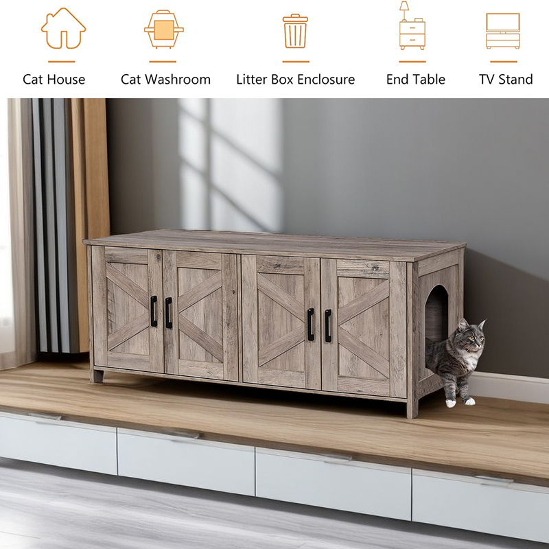 Cat Litter Box Enclosure for 2 Cats Litter Box Furniture Hidden with Double Room