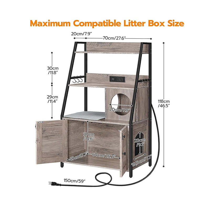 Cat Litter Box Enclosure with 2 Storage Shelves and Charging Station