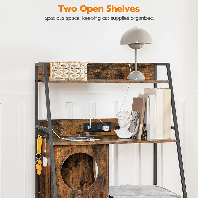 Cat Litter Box Enclosure with 2 Storage Shelves and Charging Station