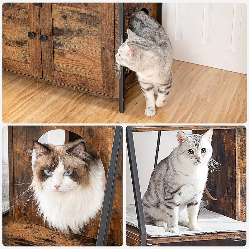 Cat Litter Box Enclosure with 2 Storage Shelves and Charging Station