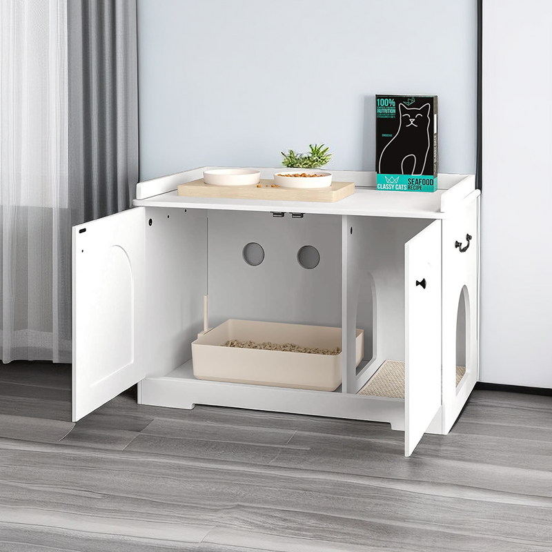 Cat Litter Box Enclosure with Handles and Removable Partition
