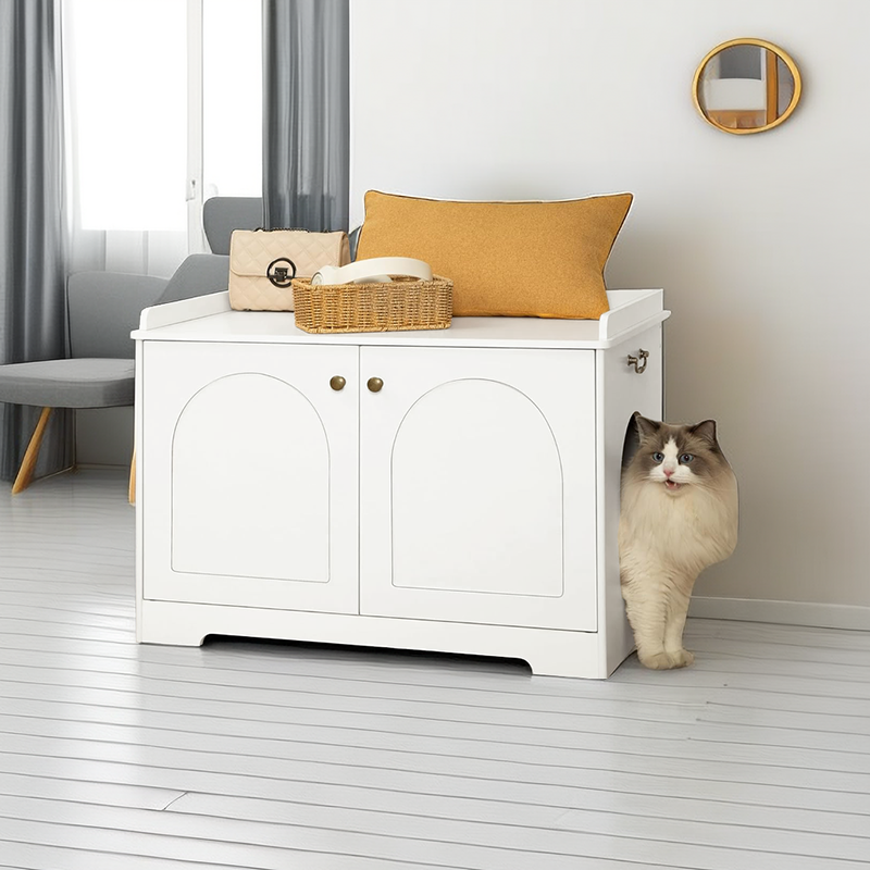 Cat Litter Box Enclosure with Handles and Removable Partition
