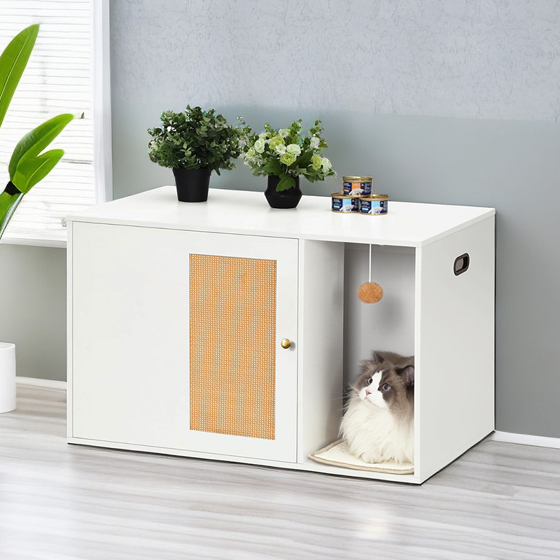 Cat Litter Box Enclosure with Rattan Door