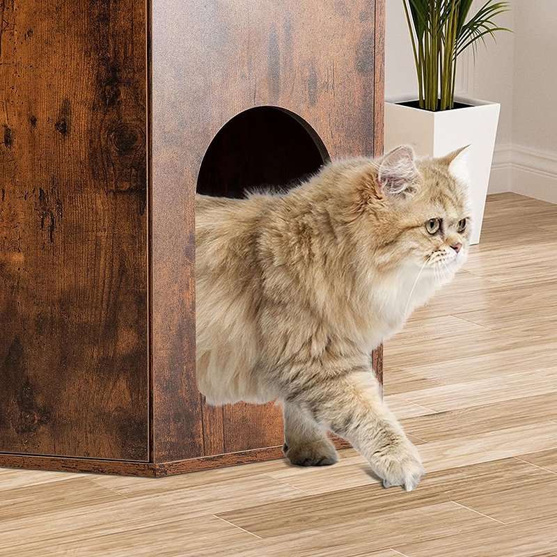 Cat Litter Box Furniture Enclosure Hidden with Corner Cat Tree Combo