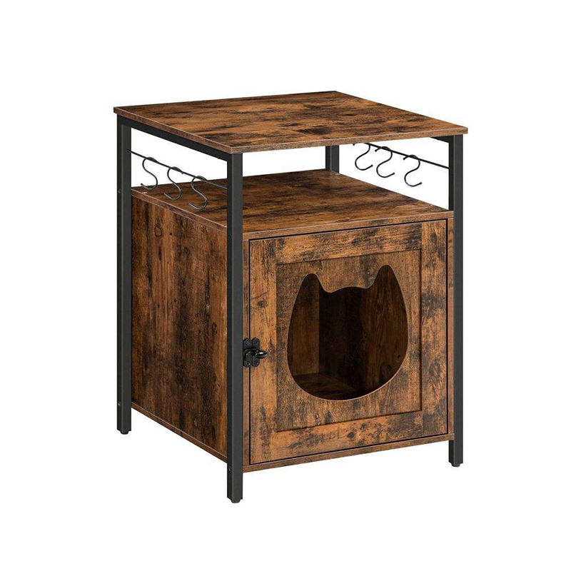 Cat Litter Box Furniture Hidden with 6 Movable Hooks Single Door Pet Box Cabinet