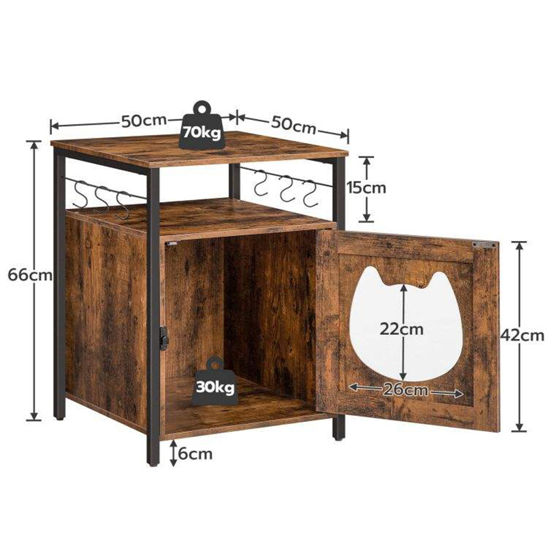 Cat Litter Box Furniture Hidden with 6 Movable Hooks Single Door Pet Box Cabinet