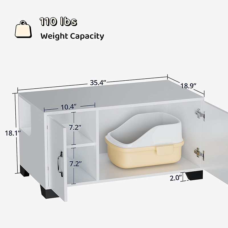 Cat Litter Box Furniture with Doors Wooden Pet Washroom with Divider