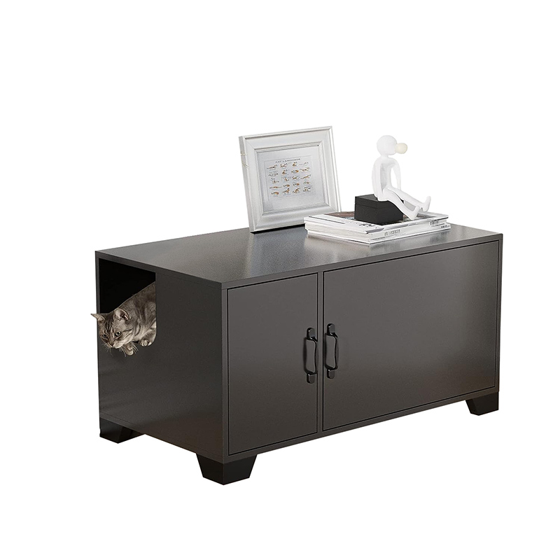 Cat Litter Box Furniture with Doors Wooden Pet Washroom with Divider