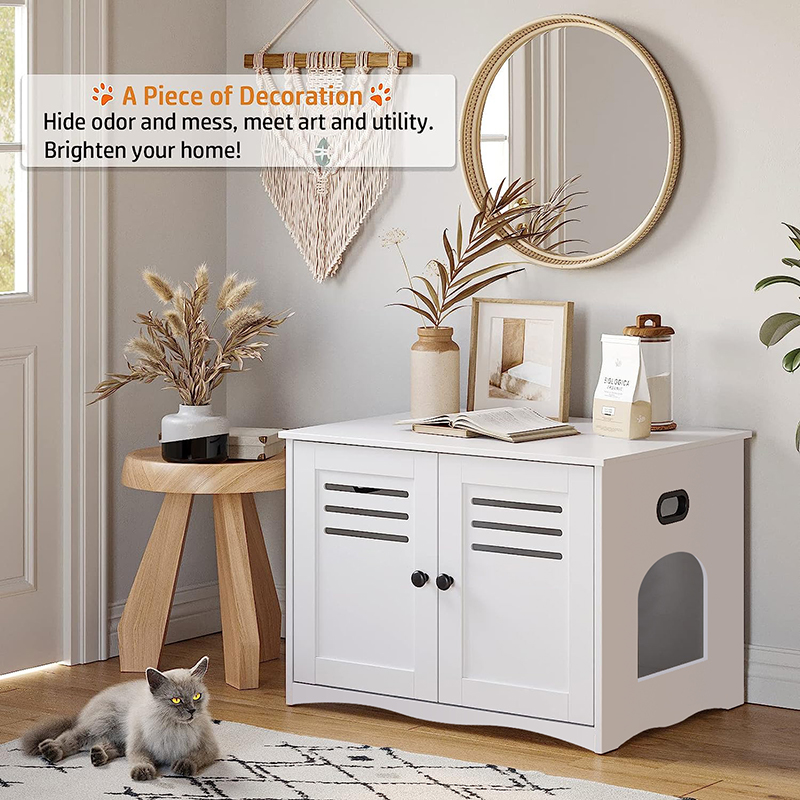 Cat Litter House with Louvered Doors Entrance Can Be on Left or Right