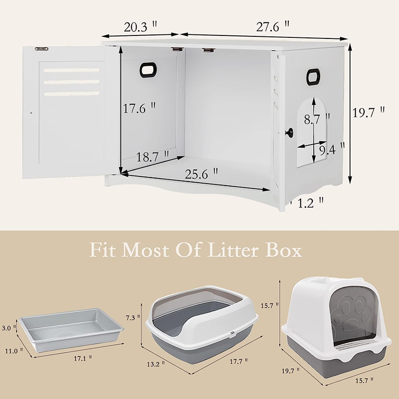 Cat Litter House with Louvered Doors Entrance Can Be on Left or Right