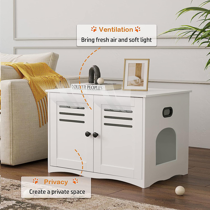 Cat Litter House with Louvered Doors Entrance Can Be on Left or Right