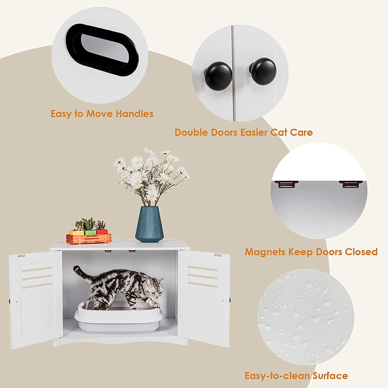 Cat Litter House with Louvered Doors Entrance Can Be on Left or Right