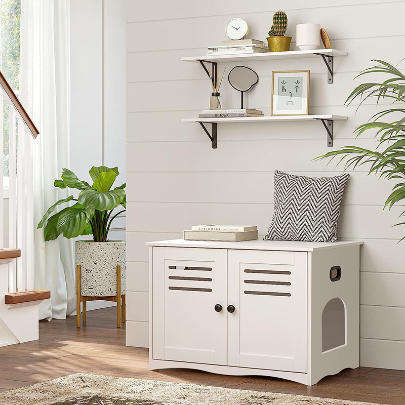 Cat Litter House with Louvered Doors Entrance Can Be on Left or Right