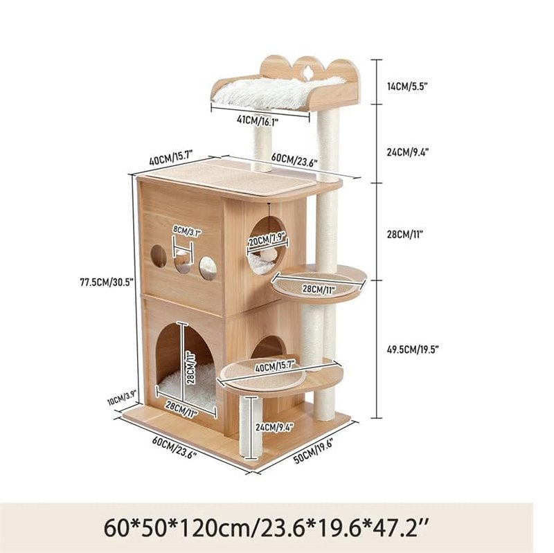 Cat Tree Wooden Multi-Level Cat Scraper Tower Nest Cat Climbing Frame