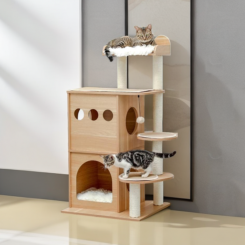 Cat Tree Wooden Multi-Level Cat Scraper Tower Nest Cat Climbing Frame