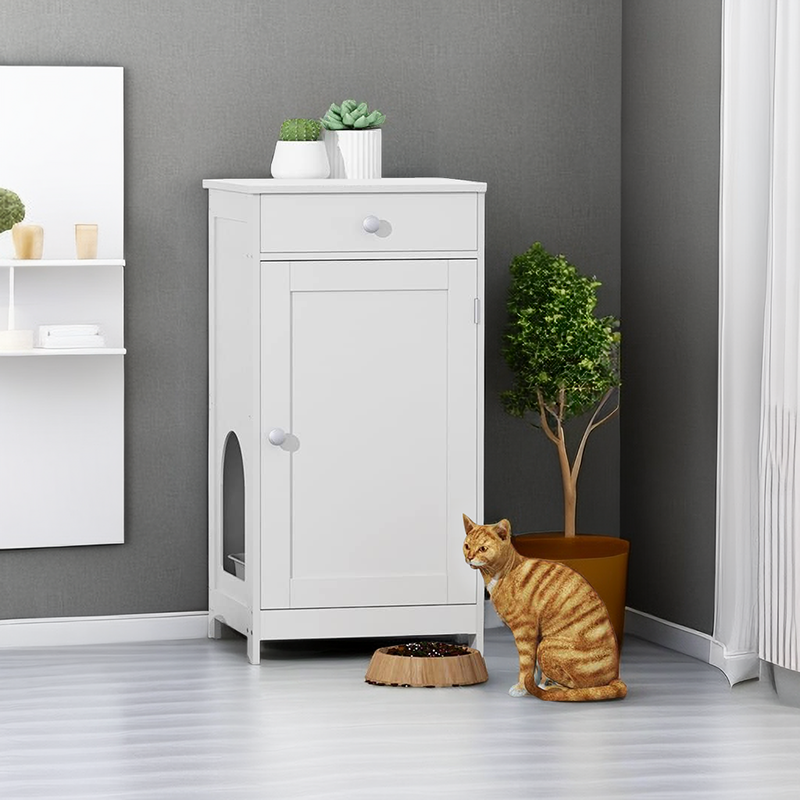 Contemporary Home Hidden Cat Litter Box Nightstand Storage Drawer