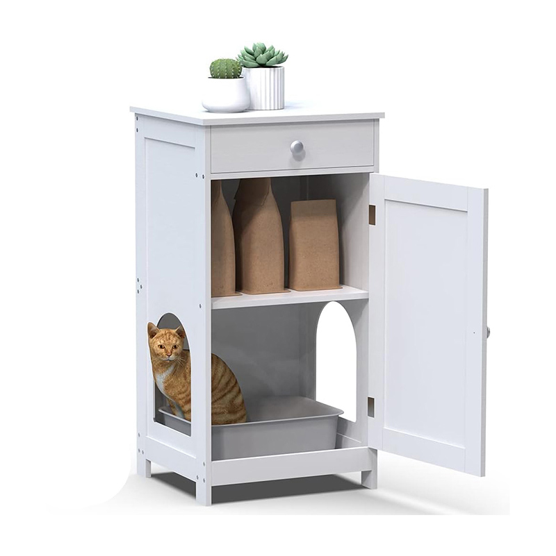 Contemporary Home Hidden Cat Litter Box Nightstand Storage Drawer