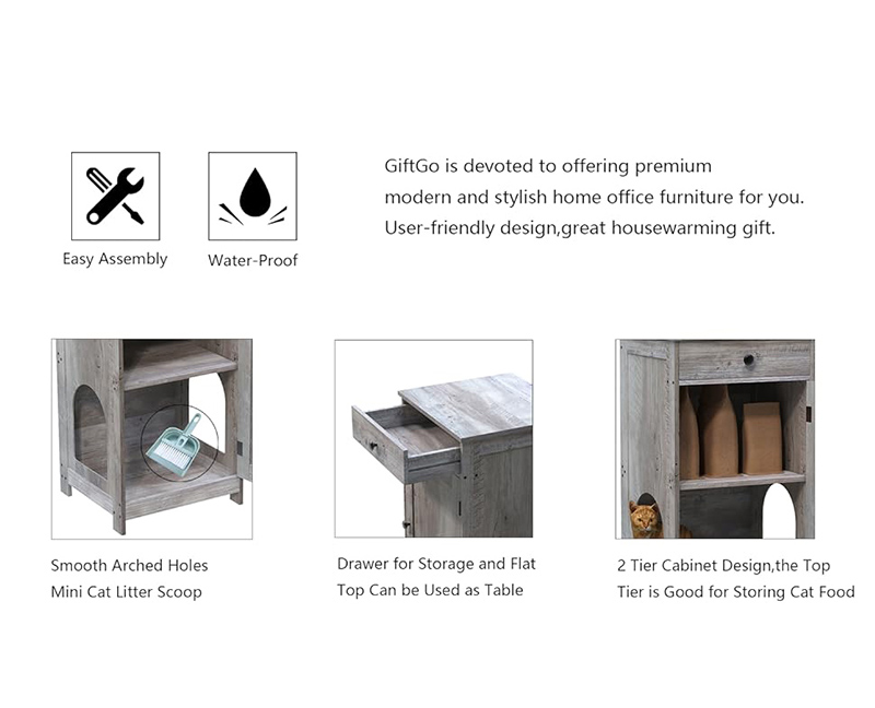Contemporary Home Hidden Cat Litter Box Nightstand Storage Drawer