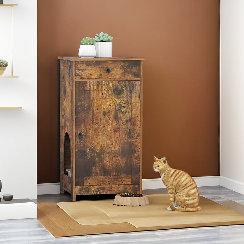 Contemporary Home Hidden Cat Litter Box Nightstand Storage Drawer