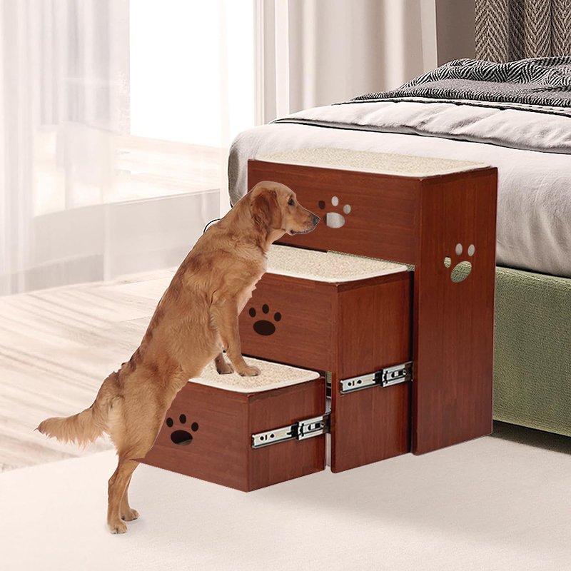 Dog Stairs to Bed Wooden Pet Steps for Small Dogs Non-Slip Sturdy Pet Ladders for Couch