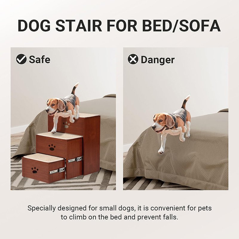 Dog Stairs to Bed Wooden Pet Steps for Small Dogs Non-Slip Sturdy Pet Ladders for Couch