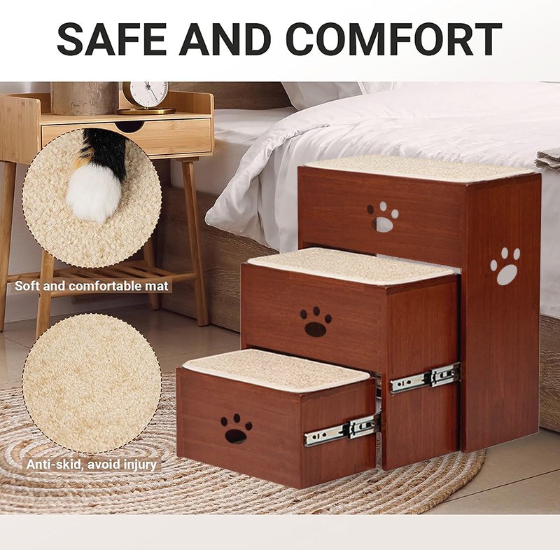 Dog Stairs to Bed Wooden Pet Steps for Small Dogs Non-Slip Sturdy Pet Ladders for Couch