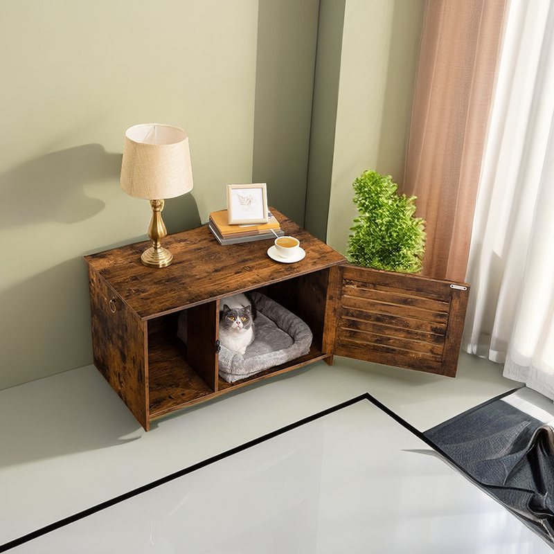 Hidden Cat Litter Box Furniture with Louvered Door