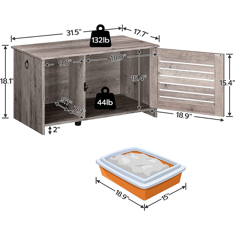 Hidden Cat Litter Box Furniture with Louvered Door