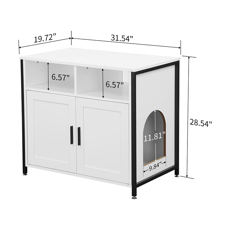Hidden Cat Washroom Litter Storage Bench with Sturdy Wooden Structure and Double Door