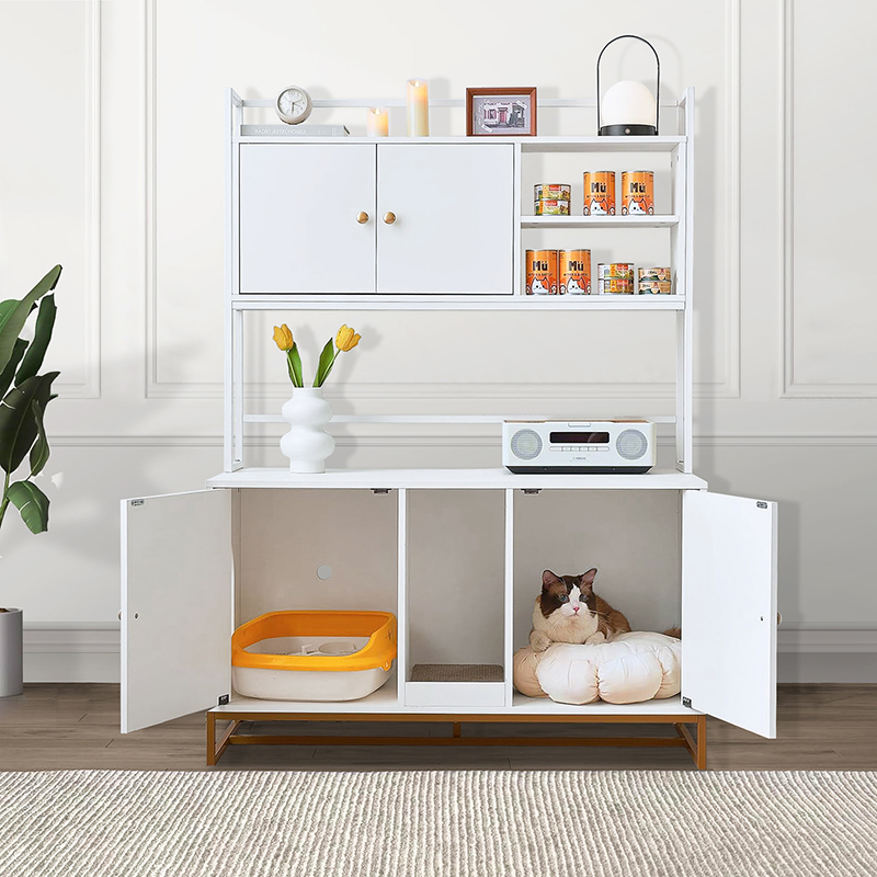 Large Hidden Cat Litter Box Furniture with Shelf Sturdy Metal Frame