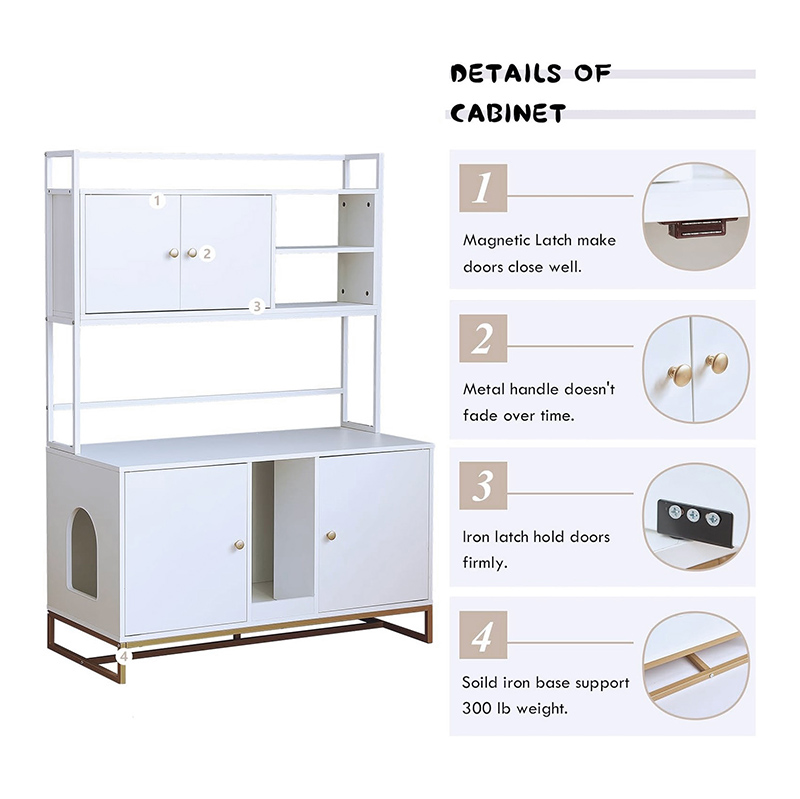Large Hidden Cat Litter Box Furniture with Shelf Sturdy Metal Frame