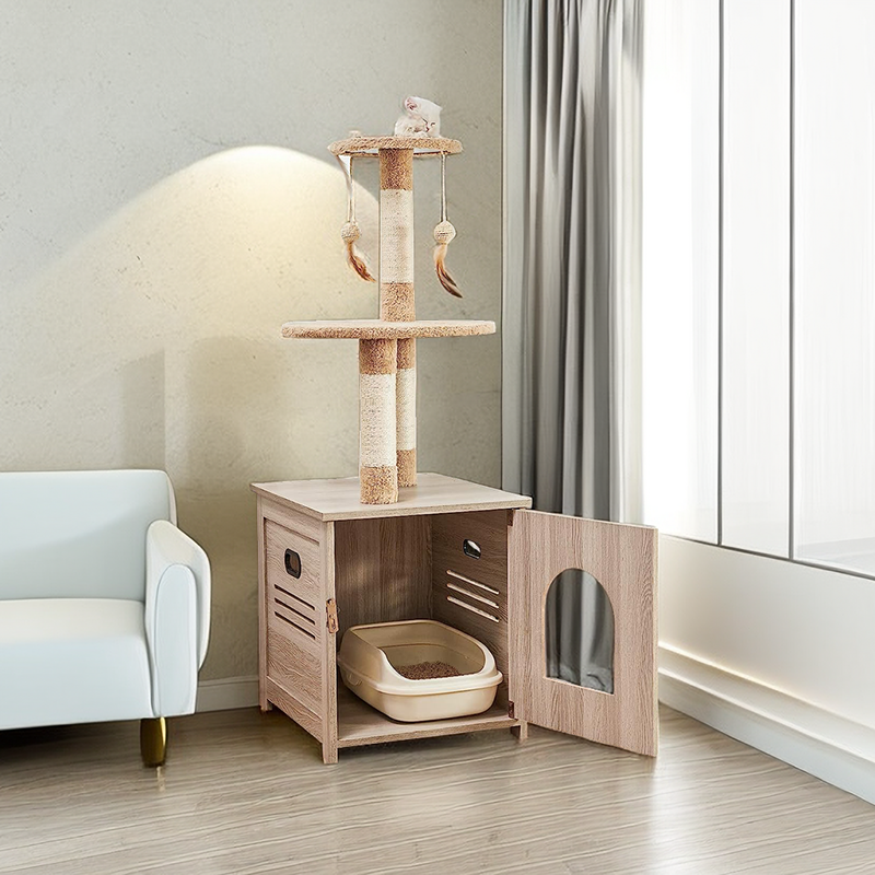 Litter Box Enclosure with Cat Tree Tower