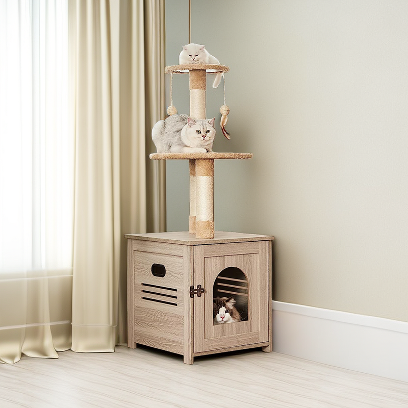 Litter Box Enclosure with Cat Tree Tower