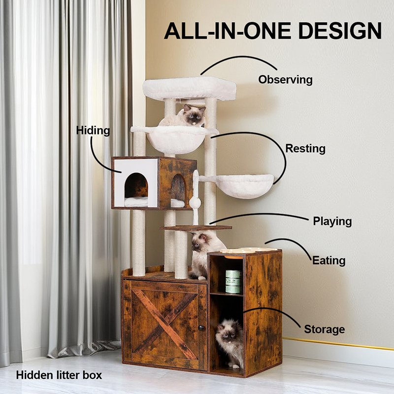 Modern Cat Tower for Indoor Cats with Large Platform All-in-one