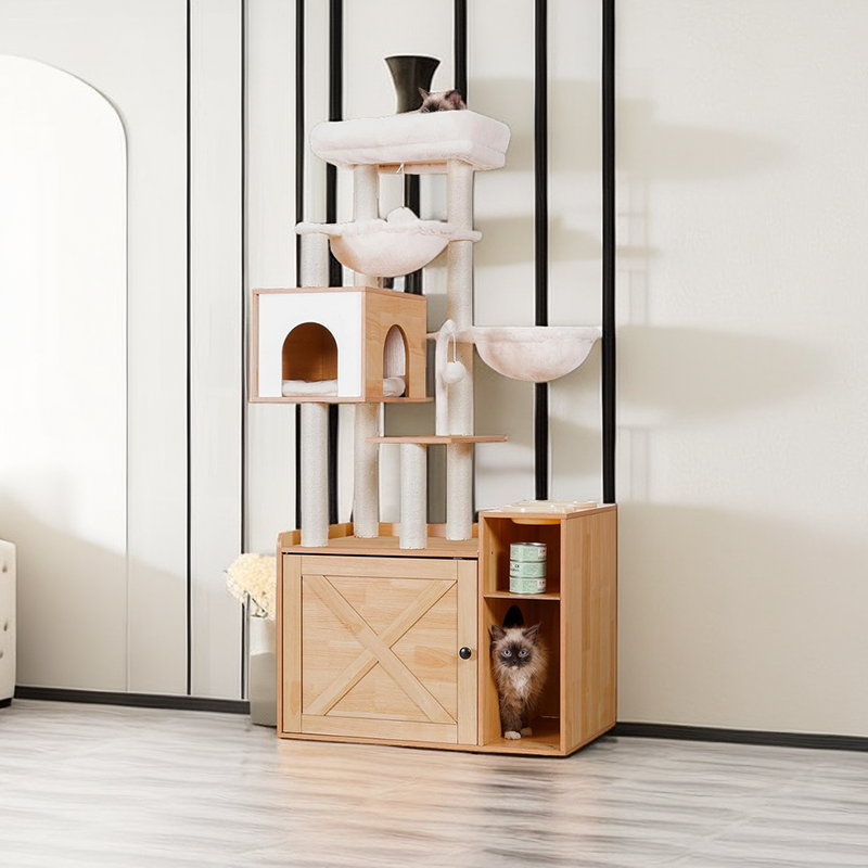 Modern Cat Tower for Indoor Cats with Large Platform All-in-one