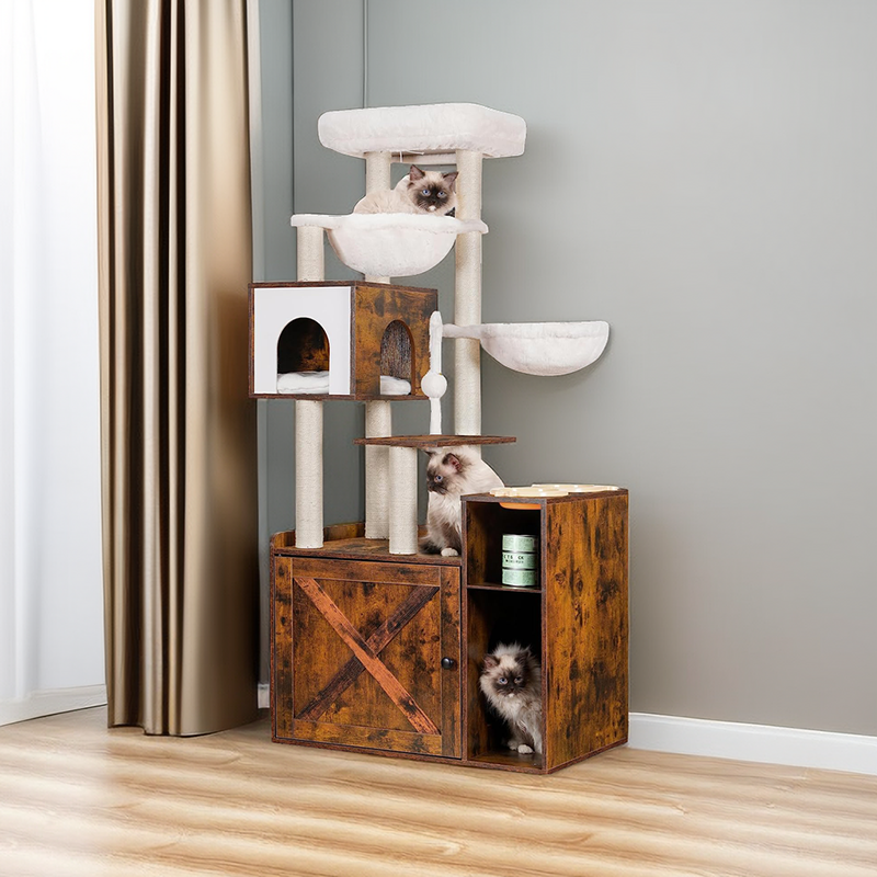 Modern Cat Tower for Indoor Cats with Large Platform All-in-one