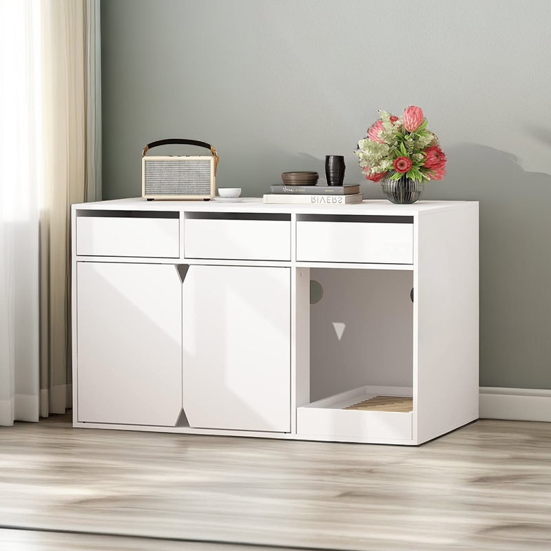 Modern Wood Cat Litter Box Enclosure with Drawers