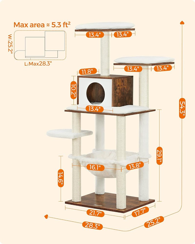 Multi-Level Cat Condo with Ultra-Soft Plush & Scratching Posts & Hammock with Removable Washable Cushions