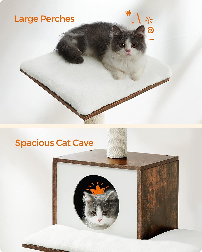 Multi-Level Cat Condo with Ultra-Soft Plush & Scratching Posts & Hammock with Removable Washable Cushions