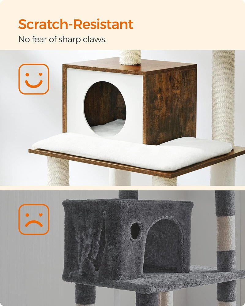 Multi-Level Cat Condo with Ultra-Soft Plush & Scratching Posts & Hammock with Removable Washable Cushions