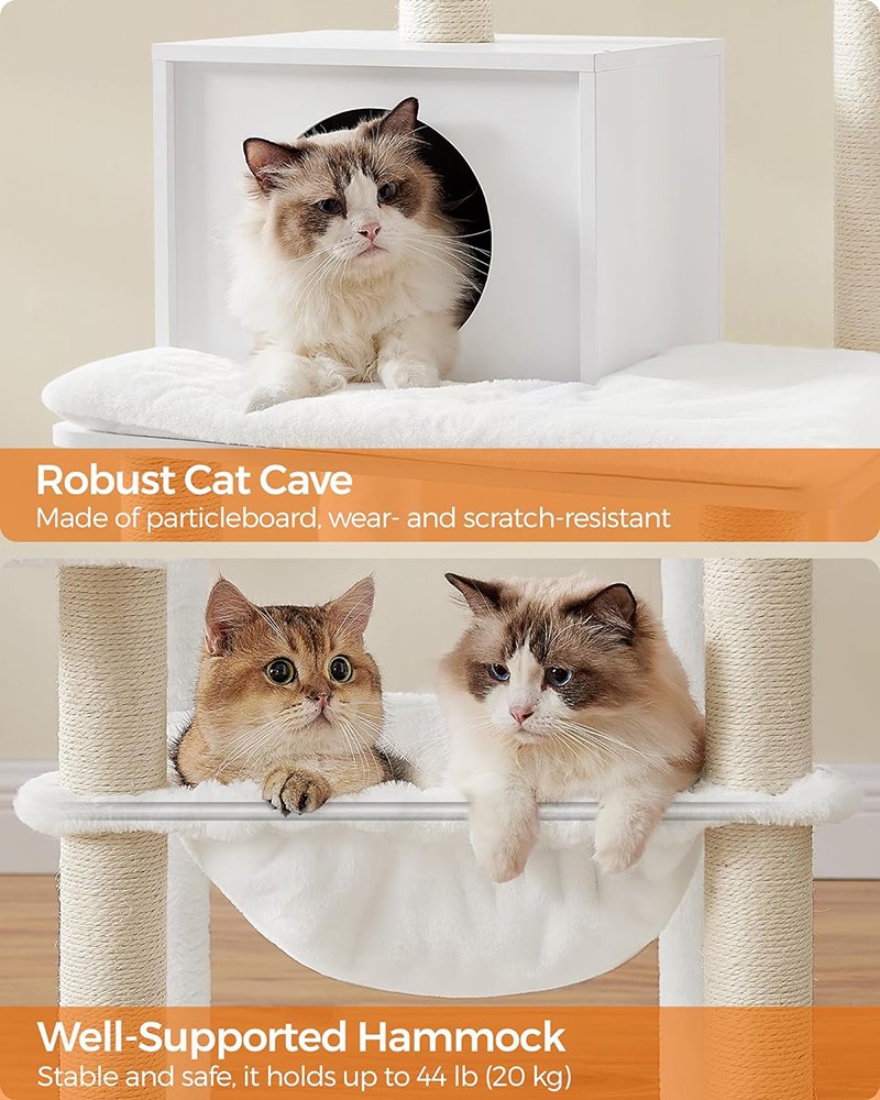 Multi-Level Cat Condo with Ultra-Soft Plush & Scratching Posts & Hammock with Removable Washable Cushions