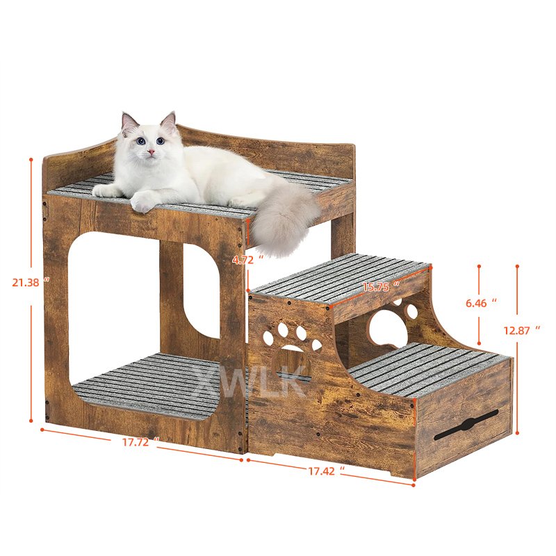 Pet Window Perch with Stairs and Drawers for Bedside